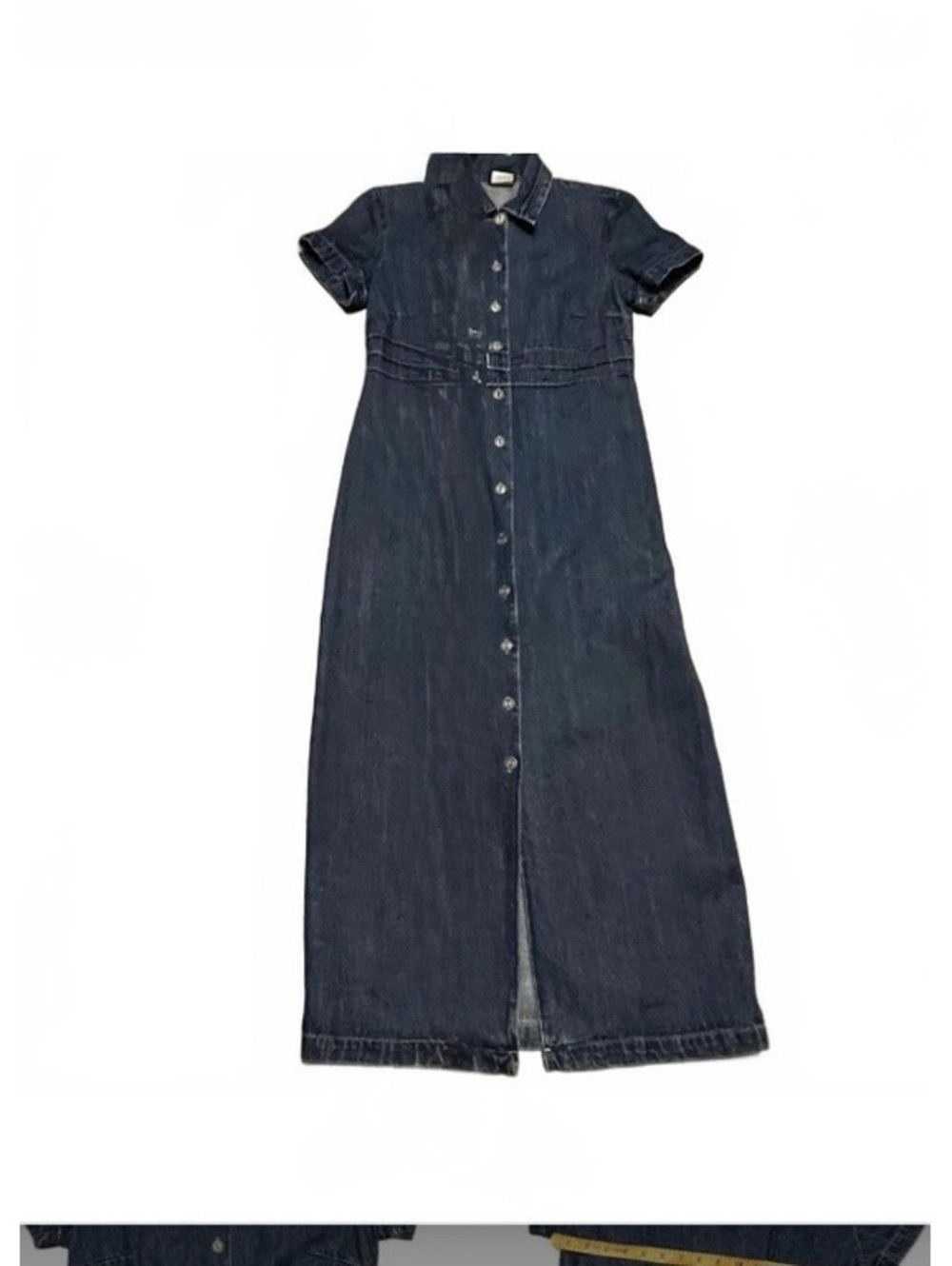 90s Y2K Long Denim Modest Short Sleeve Rigid Cotton Ankle Maxi Long Dress 4 XS
